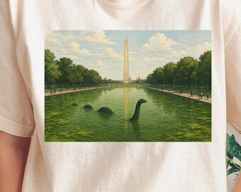 Maglietta con specchio d'acqua del Monumento a Washington e mostro di Loch Ness / Maglietta con skyline del Campidoglio