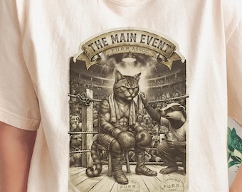 Vintage Cat Boxer T-Shirt, The Main Event Retro Boxing Gym Ring Tee, 1950s Style