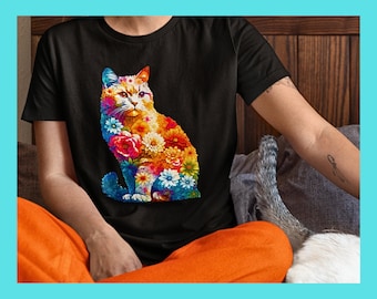 Floral Cat T-Shirt: Cat Mom Gift, Animal Lover Tee