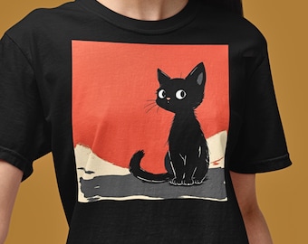 黒猫ユニセックスTシャツ、横顔猫、猫好きへのギフト