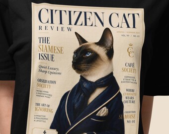 Maglietta con la copertina di Citizen Cat Magazine / Ritratto di gatto siamese, design editoriale vintage