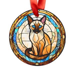 Stained Glass Design Siamese Cat Ornament, Printed on Acrylic Cat Ornament, Christmas Tree Decoration, Cat Lovers, Pet Lover Gift