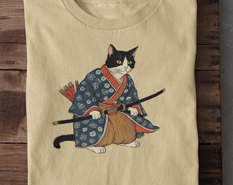 Samurai Cat T-Shirt: Japanese Kitty Design, Cat Lover Gift