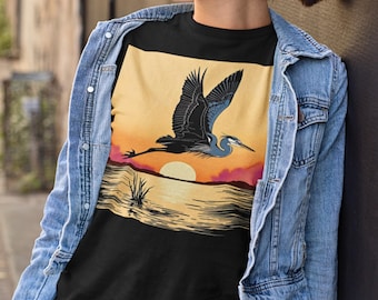 Blue Heron Graphic T-Shirt: Nature Lover Gift