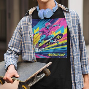 Vibrant Skateboarder, Monster Rad Unisex T-Shirt, Graphic Tee, Streetwear, Skate Culture, Gift for Skaters, Summer Vibes, Urban Fashion