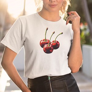 Three Cherries Garment-Dyed T-shirt, Cherry Lover, Boho Clothing, Fruit Lover