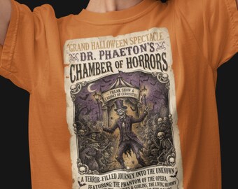 Maglietta con poster della Camera degli Orrori del Dottor Phaeton / Stampa horror vintage per Halloween