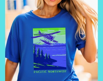 Pacific Northwest Seattle  Mountains Lakes Float Planes Unisex Jersey Short Sleeve Tee