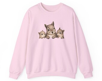 Three Baby Squirrels Crewneck Sweatshirt | Cute Woodland Animals