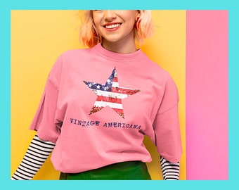 Vintage Americana-T-shirt met ster: retro T-shirt met Amerikaanse vlag