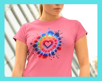 Koszulka unisex z krótkim rękawem w stylu tie-dye z motywem serca
