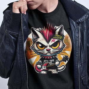 Punk Cat Graphic T-Shirt: Garment-Dyed Rebel Kitty Tee