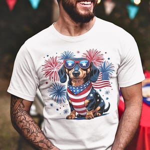 Dachshund 4th of July T-Shirt: Patriotic USA Flag Dog Tee