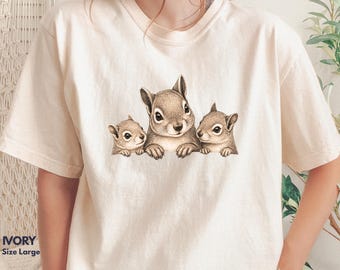 Three Curious Squirrel Family T-shirt Peekaboo