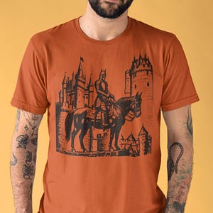 Camiseta Cat Knight, Camiseta Armor Castlecore, Camiseta Animal Medieval, Camiseta Desenho Cavalo Tinta, Jersey Unissex Manga Curta, Camiseta Gráfica Fantasia