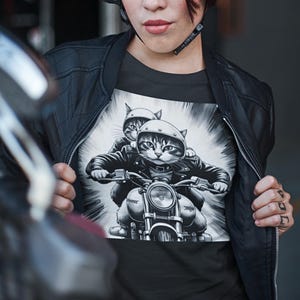 Vintage Motorcycle Cats T-shirt, Retro Bikers Tee, Cat Lover Gift, Animal Graphic Shirt, Cool Feline Top, Hipster Clothing