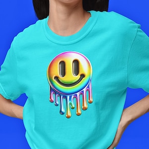 T-shirt smeltend smileygezicht: kleurrijke retro tie-dye-stijl