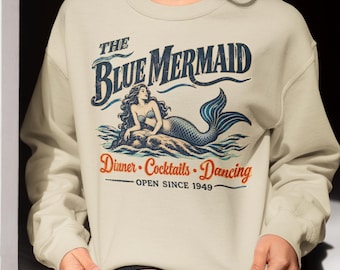 Blue Mermaid Diner Sign Sweatshirt | Retro Mermaid, Vintage Restaurant