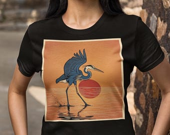 Blue Heron T-shirt, Bird Lover Gift, Nature Graphic Tee, Wildlife Shirt, Outdoor Apparel