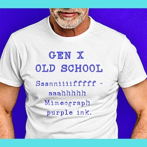 Gen X Mimeograph Nostalgia T-Shirt: Old School Purple Ink