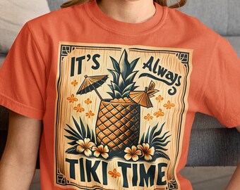 Tiki Time Unisex T-Shirt: Retro Hawaiian Luau Party Tee