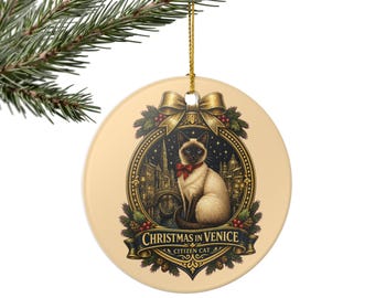 Decorazione natalizia a forma di gatto in ceramica / Gatto siamese Decorazione festiva Citizen Cat