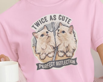 Maglietta con immagine speculare del gatto "Twice As Cute"