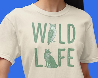 Wild Life Eule und Fuchs T-Shirt | Natur Tiere Typografie