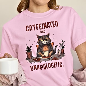 Caffeinated Grumpy Cat T-Shirt: Funny Coffee Lover Tee