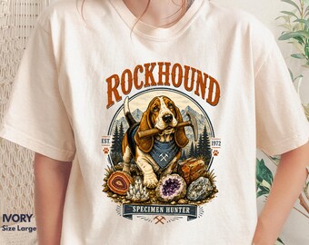 Maglietta Rockhound Basset Hound / Grafica Specimen Hunter Mineral
