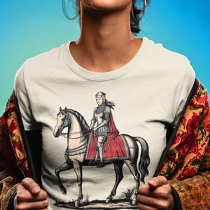 Female Knight T-Shirt: Medieval Warrior Horse Tee, Renaissance Clothing