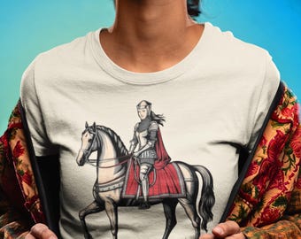 Female Knight T-Shirt: Medieval Warrior Horse Tee, Renaissance Clothing