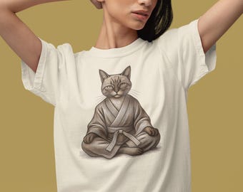 Meditierende Katzen-Illustrations-T-Shirt | Zen-Katzen-Grafik-T-Shirt
