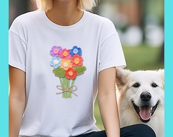 Retro häkeln Blumenstrauß Shirt - Sentimental Floral Tee