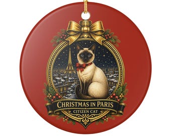 Decorazione natalizia a forma di gatto di Natale a Parigi / Gatto siamese Decorazione festiva Citizen Cat