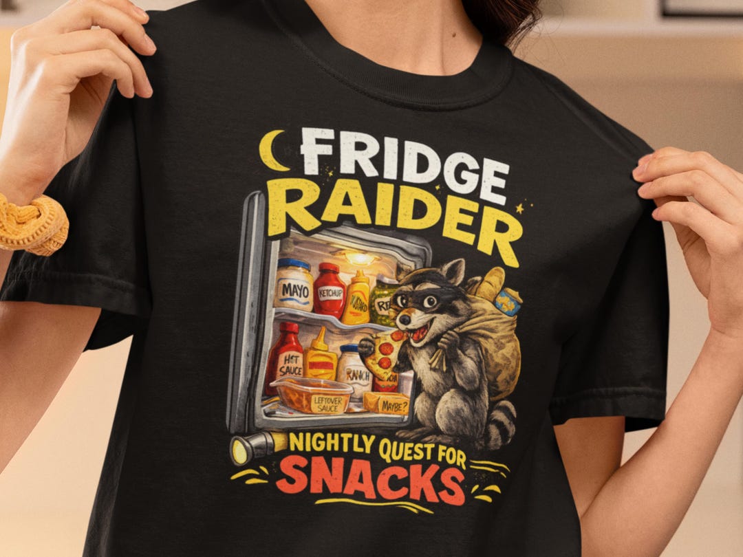 Fridge Raider Raccoon Nightly Quest for Snacks T-shirt | Funny Snack ...