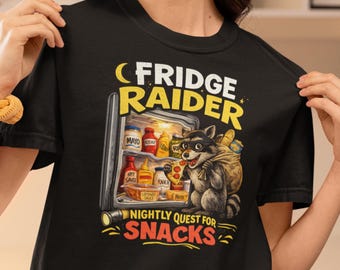 Fridge Raider raccoon Nightly Quest for Snacks T-shirt | Funny Snack Thief Tee