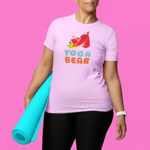 Yoga Bear T-shirt, Cute Animal Graphic Tee, Meditation Shirt, Funny Downward Dog Top, Unisex Novelty Apparel
