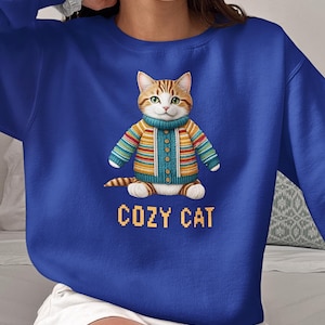 Gezellig sweatshirt met kattenprint: handgebreide stijl, cadeau kattenliefhebber