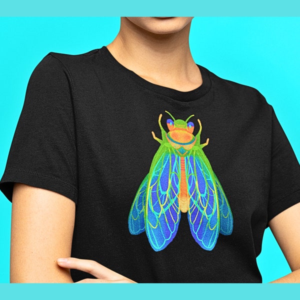 Illustration colorée de cigale, chemise de cigale 2024 tshirt d'insecte d'insecte