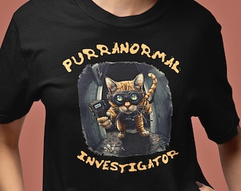 猫の超常現象調査員Tシャツ：面白いゴーストハンターのハロウィンTシャツ
