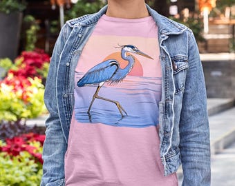 Blue Heron Graphic T-shirt: Nature Lover Gift, Wildlife Apparel
