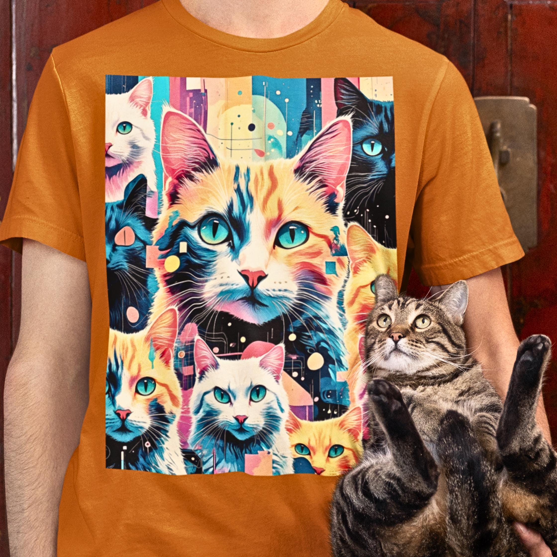 アーツアンドサイエンス　ARTS 猫　アニマル　バンドカラー　シャツ AI猫コラージュTシャツ：モダンなグリッチグラフィックTシャツ - Etsy 日本