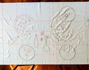 Pizza Night | Hand Embroidered Tablecloth