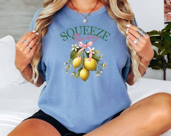 Zitronen-Grafik-Shirt, Squeeze The Day T-Shirt, Sommer-T-Shirt, Urlaubs-Shirt für Frauen