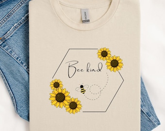 Bee Kind T-Shirt: Sonnenblume Grafik T-Shirt, Honigbiene Liebhaber Geschenk