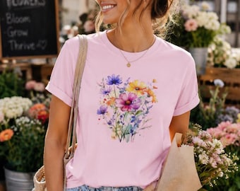 Wildflower Shirt for Women, Watercolor Flower Tee, Botanical Graphic Shirt, Cottagecore Floral Top