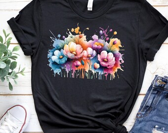 Aquarell Blumen T-Shirt: Frühlingsblumen Grafik-T-Shirt
