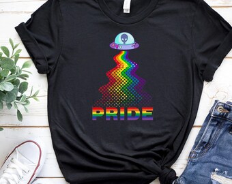 Pride Month Shirt, Rainbow LGBTQ T-Shirt, Funny Sci-Fi Pride Month Tee, Pride Parade Shirt, LGBTQ+ Gifts, Alien Graphic Tee