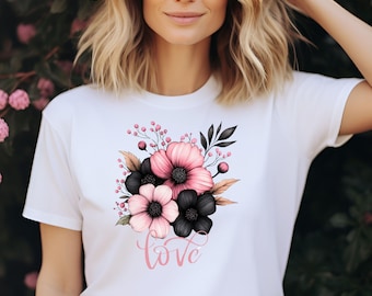 Floral Liebe Grafik T-Shirt, Frühlingsstrauß Tee